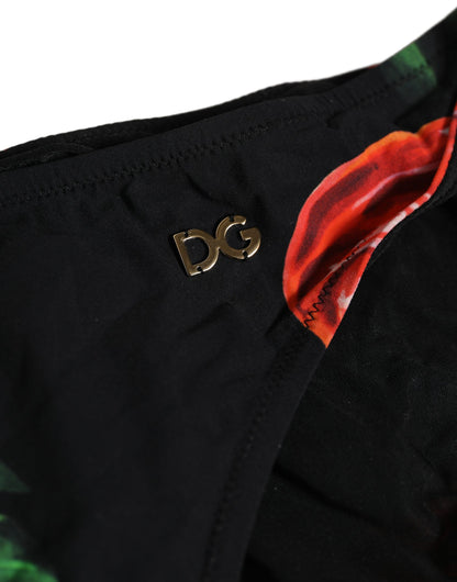 Dolce & Gabbana Schwarzer Bikini-Slip mit Blumenprint aus Nylon