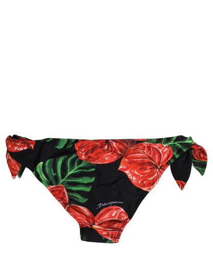 Dolce & Gabbana Schwarzer Bikini-Slip mit Blumenprint aus Nylon