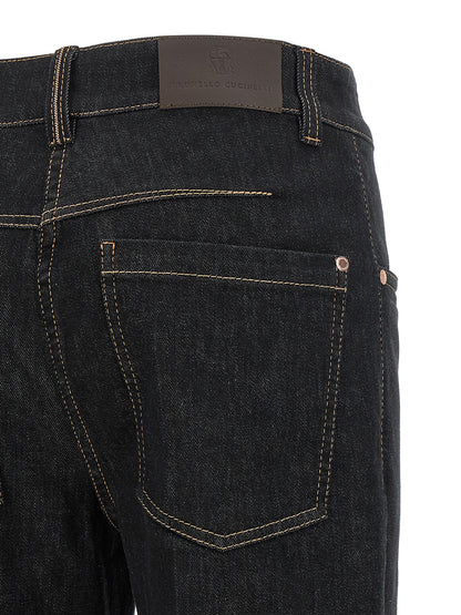 Brunello Cucinelli Blaue Baumwoll-Jeans mit ausgestelltem Bein