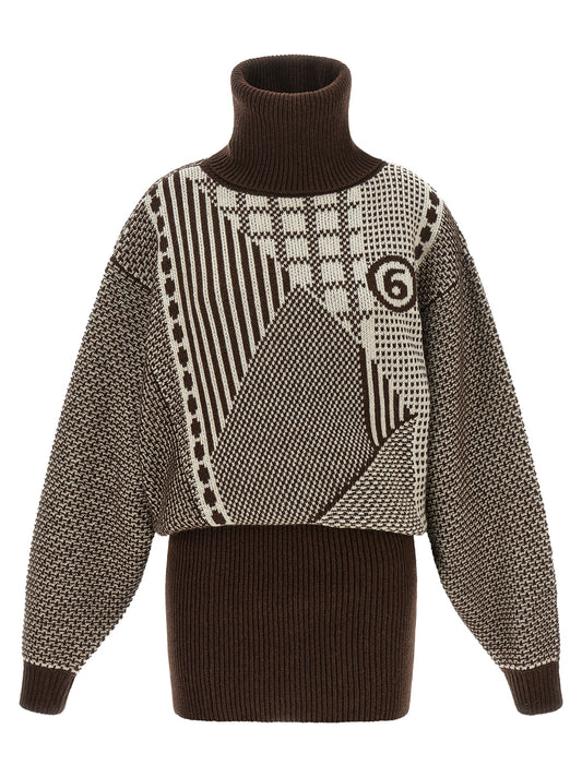 MM6 Maison Margiela Kurzes Braunes Wollkleid