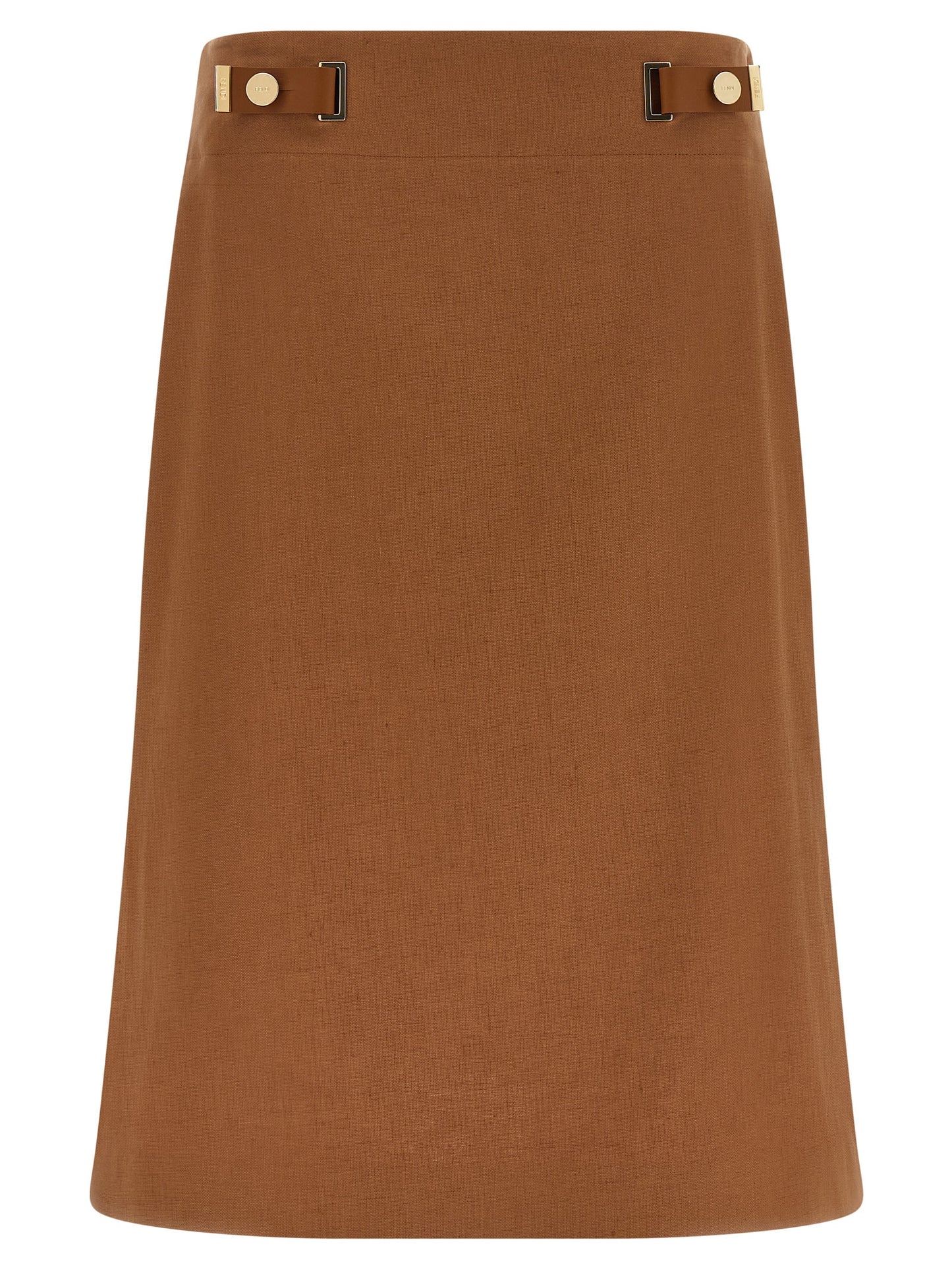 Fendi Brauner Leinen-Midirock