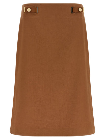 Fendi Brauner Leinen-Midirock