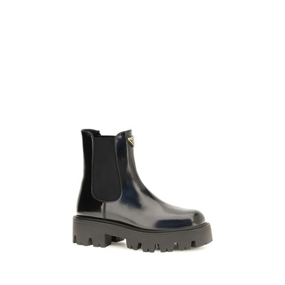 Prada Schwarze Kalbshaut-Stiefeletten im Chelsea-Stil aus Bos Taurus-Leder
