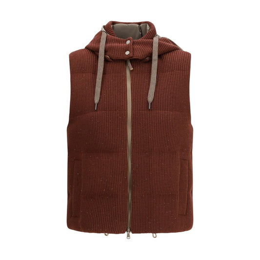 Brunello Cucinelli Braune ärmellose Baumwolljacke