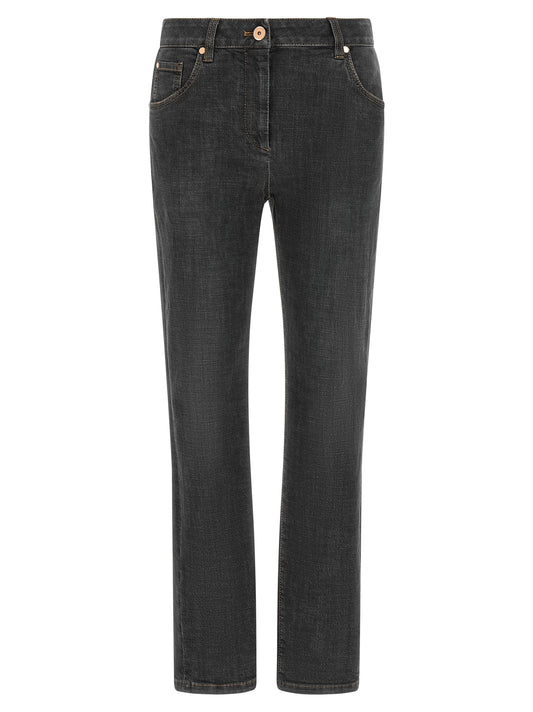 Brunello Cucinelli Graue Slim Fit Jeans aus Baumwolle