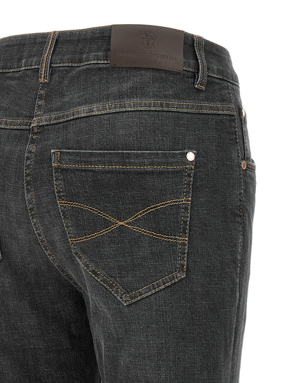 Brunello Cucinelli Graue Slim Fit Jeans aus Baumwolle