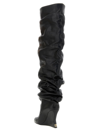 Balmain Schwarzes Kalbsleder Over-the-Knee