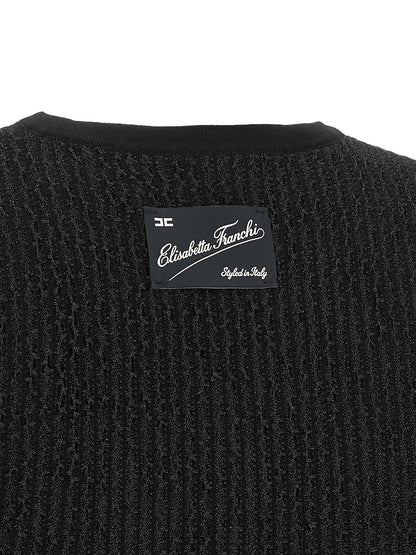 Elisabetta Franchi Schwarzes ärmelloses T-Shirt aus Viskose