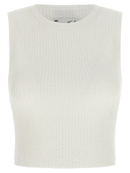 Elisabetta Franchi Weißes ärmelloses T-Shirt aus Viskose
