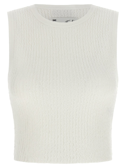 Elisabetta Franchi Weißes ärmelloses T-Shirt aus Viskose