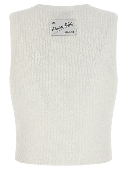 Elisabetta Franchi Weißes ärmelloses T-Shirt aus Viskose