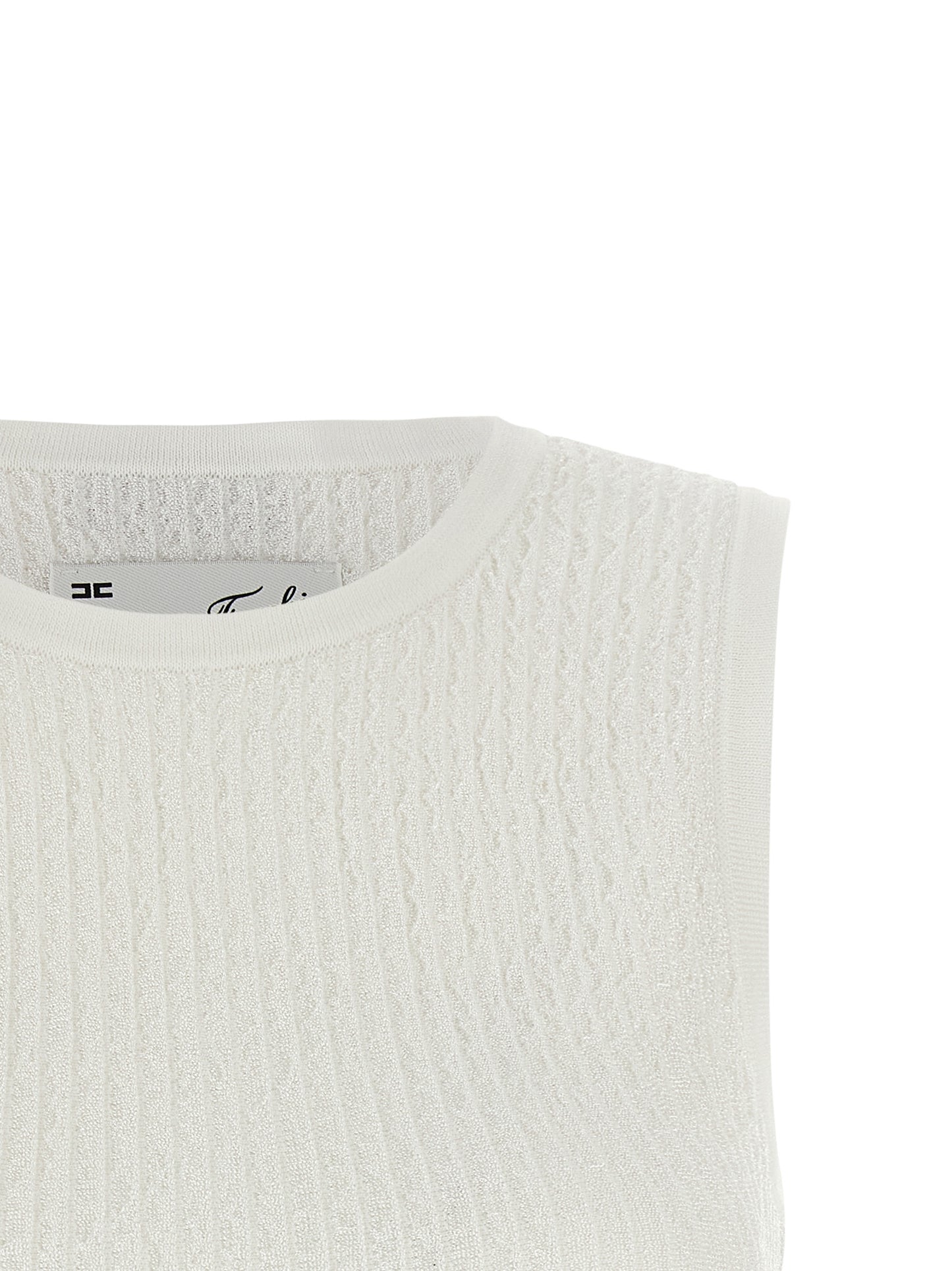 Elisabetta Franchi Weißes ärmelloses T-Shirt aus Viskose