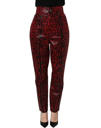 Dolce & Gabbana Rot-Schwarze Leopardenprint Skinny Jeans