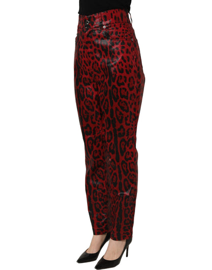 Dolce & Gabbana Rot-Schwarze Leopardenprint Skinny Jeans