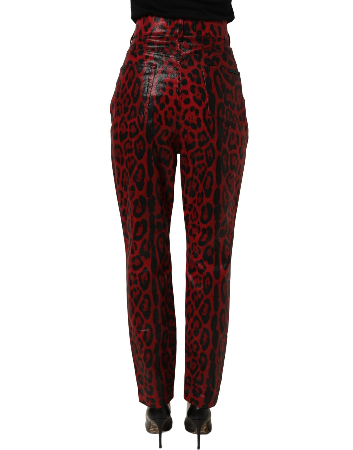 Dolce & Gabbana Rot-Schwarze Leopardenprint Skinny Jeans