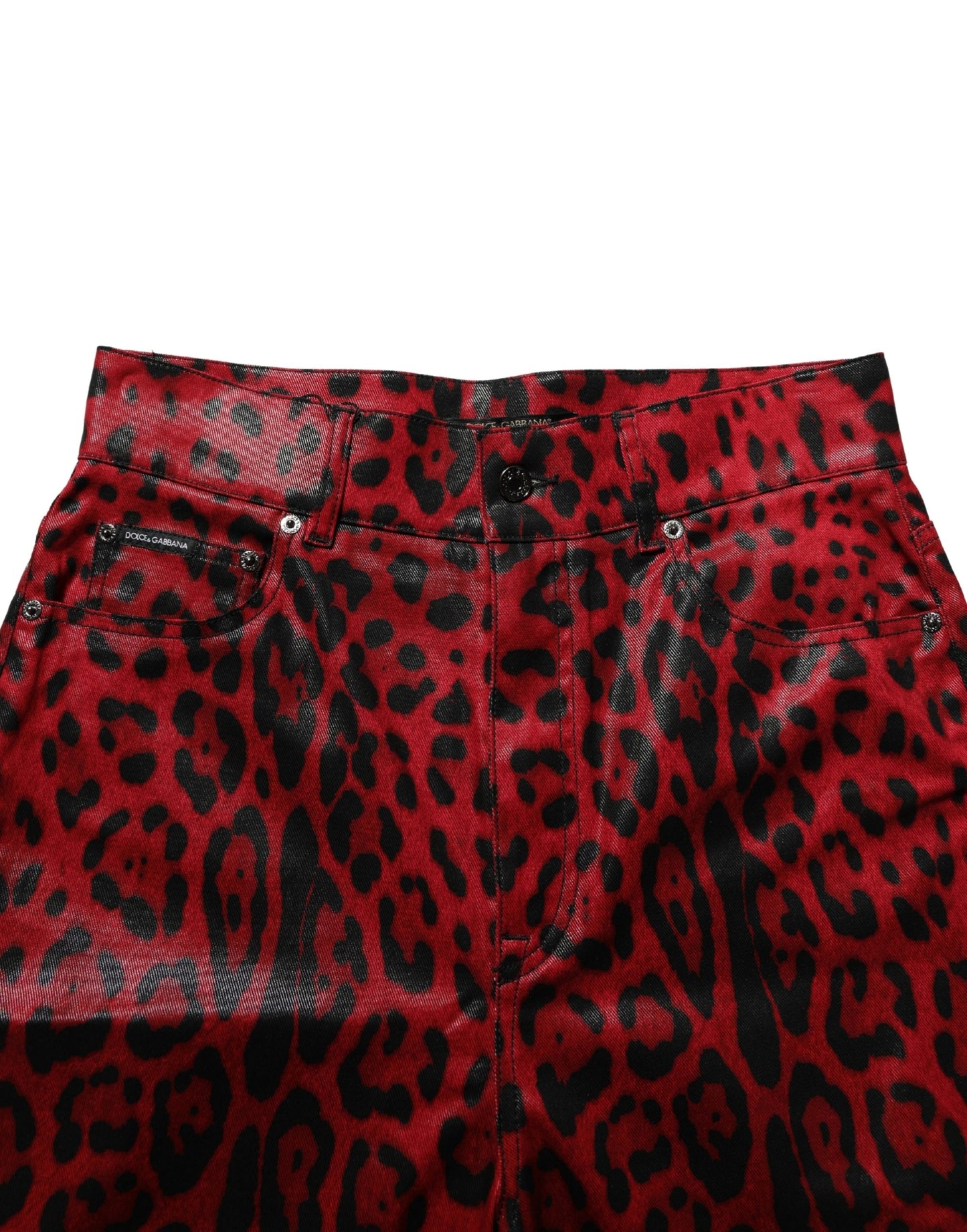 Dolce & Gabbana Rote Leo-Print Baumwoll-Jeans mit 5 Taschen