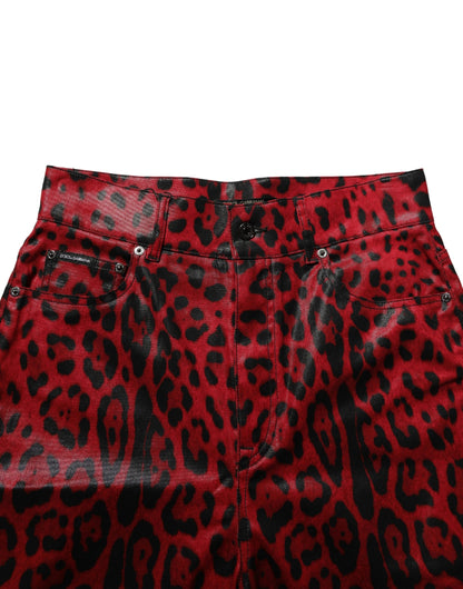 Dolce & Gabbana Rot-Schwarze Leopardenprint Skinny Jeans