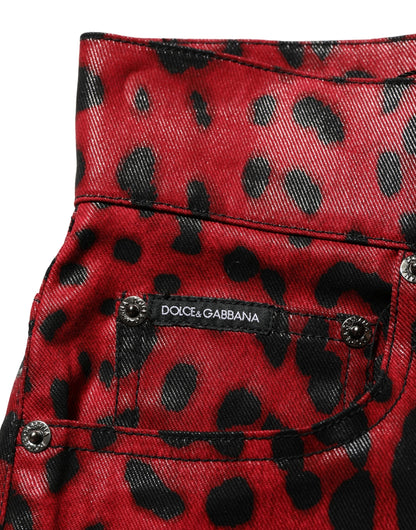 Dolce & Gabbana Rot-Schwarze Leopardenprint Skinny Jeans