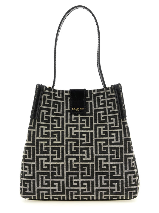 Balmain Zweifarbige Schultertasche aus Baumwolle