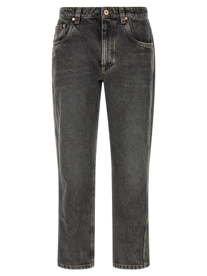 Brunello Cucinelli Graue Jeans aus Baumwolle im geraden Schnitt
