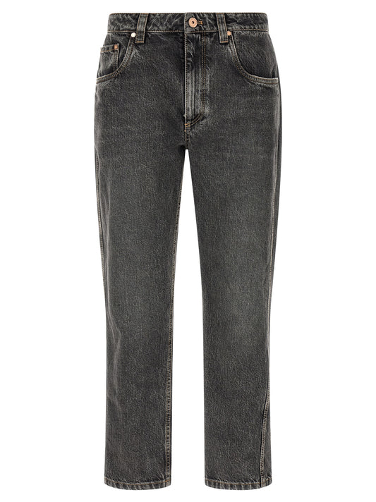 Brunello Cucinelli Graue Jeans aus Baumwolle im geraden Schnitt