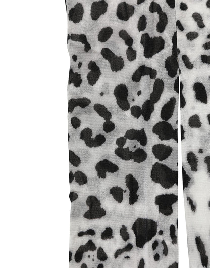 Dolce & Gabbana Graue Nylon-Strumpfhose mit Leopardenmuster