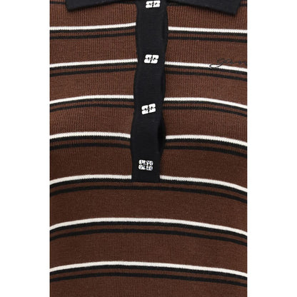 Ganni Braunes Merino-Woll-Polohemd Aries