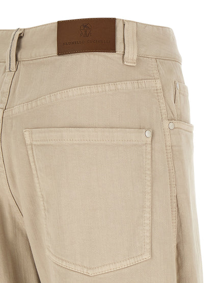 Brunello Cucinelli Beige Baumwoll Jeans im Relaxed Fit