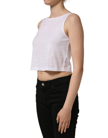 Dolce & Gabbana Weißes ärmelloses Cropped Tanktop aus Baumwolle
