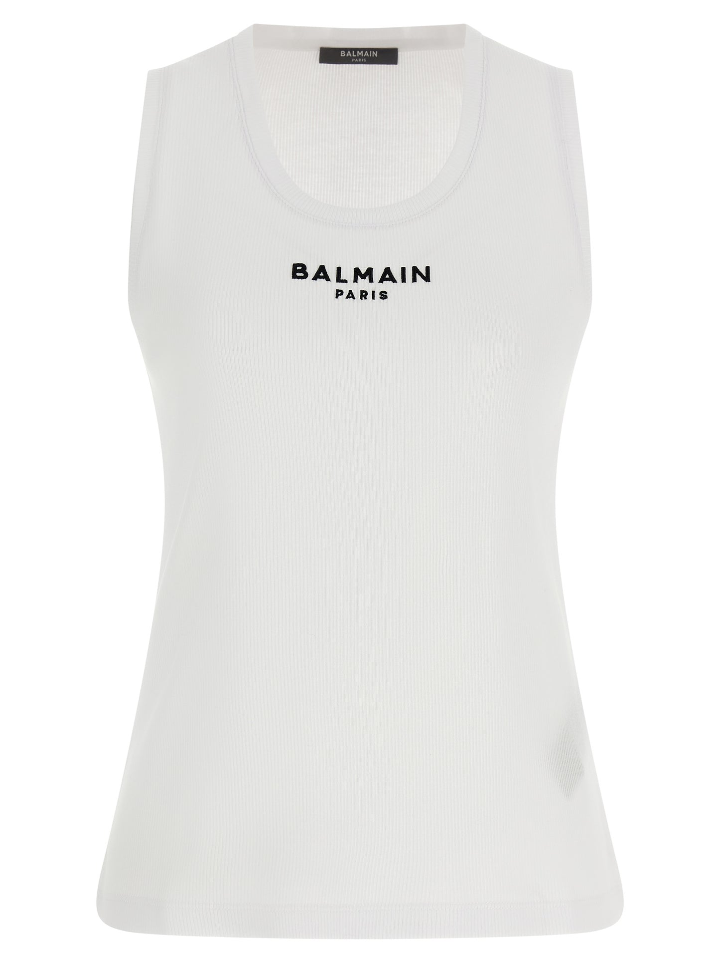 Balmain Weißes ärmelloses Baumwoll-T-Shirt