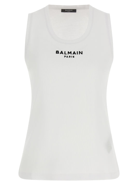 Balmain Weißes ärmelloses Baumwoll-T-Shirt