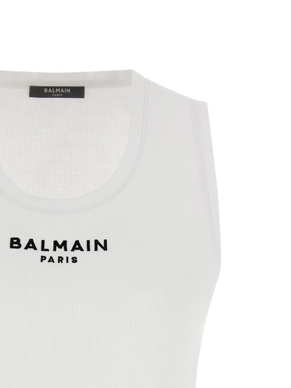 Balmain Weißes ärmelloses Baumwoll-T-Shirt