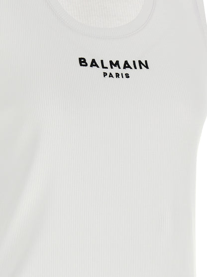 Balmain Weißes ärmelloses Baumwoll-T-Shirt