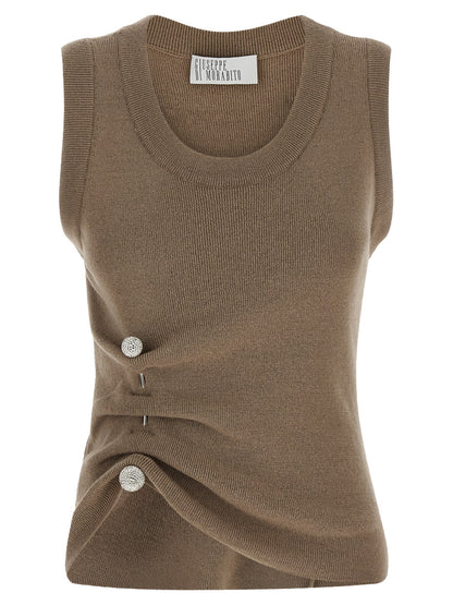 Giuseppe Di Morabito Ärmelloses T-Shirt aus reiner Schurwolle in Beige