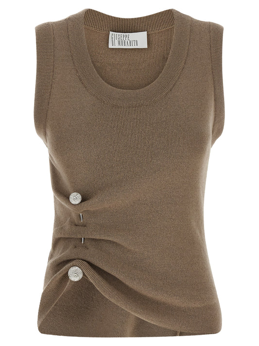 Giuseppe Di Morabito Ärmelloses T-Shirt aus reiner Schurwolle in Beige