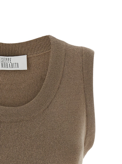 Giuseppe Di Morabito Ärmelloses T-Shirt aus reiner Schurwolle in Beige