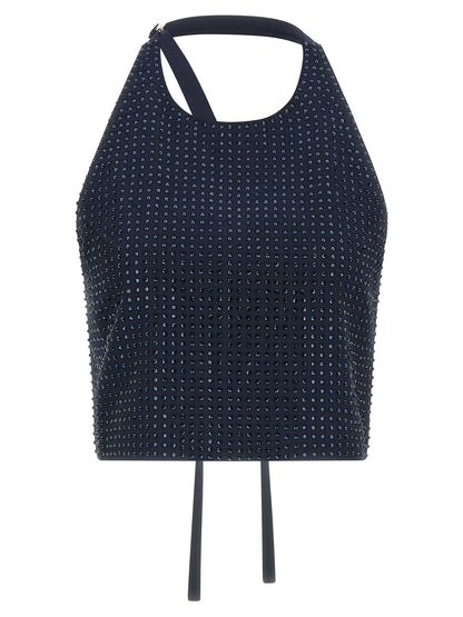 PINKO Arbaia Blue Rhinestone Halterneck Top