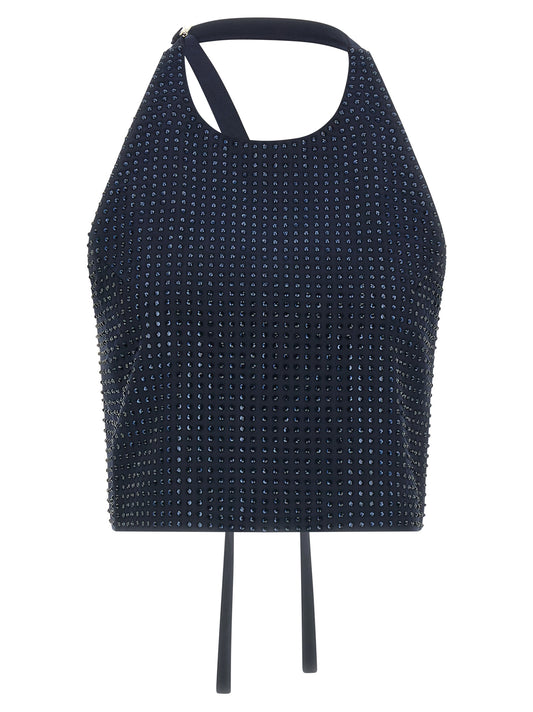 PINKO Arbaia Blaues Neckholder-Top mit Strass