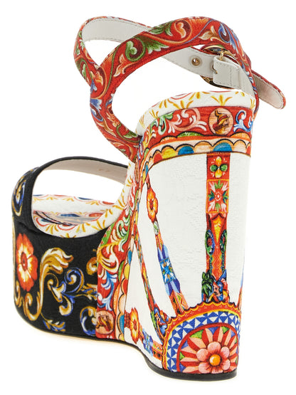 Dolce & Gabbana Keilabsatz-Sandalen aus Viskose in Multicolor