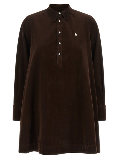 Polo Ralph Lauren Kurzes Kleid aus brauner Baumwolle