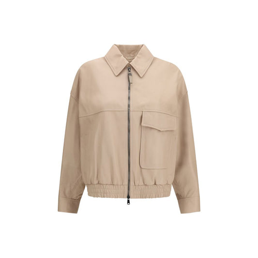 Brunello Cucinelli Beige Women's Leather Jacket