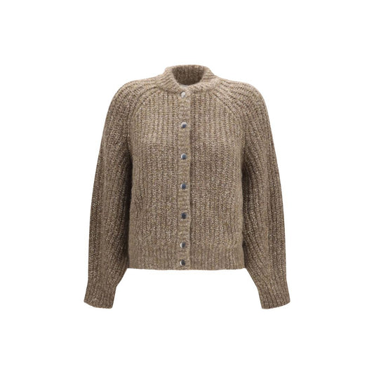 Cardigan marrone in cashmere con paillettes di Brunello Cucinelli