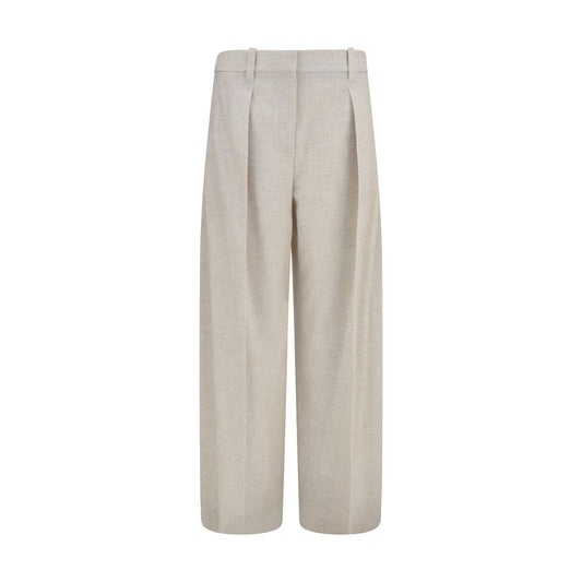 Pantaloni palazzo beige in lana e cashmere di Brunello Cucinelli