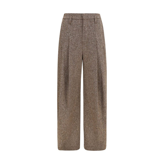 Pantaloni palazzo marroni in lana merino di Brunello Cucinelli
