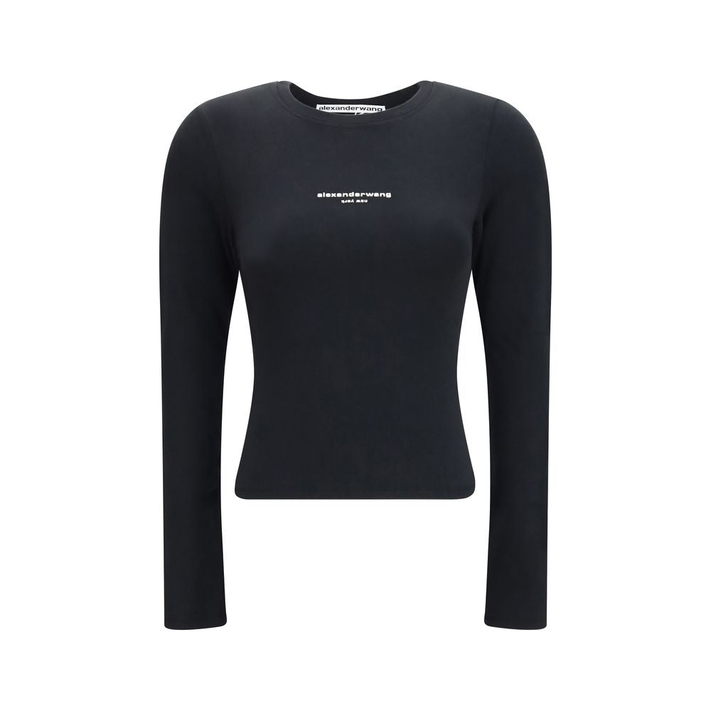 Alexander Wang Schwarzes Langarm-T-Shirt aus Baumwolle