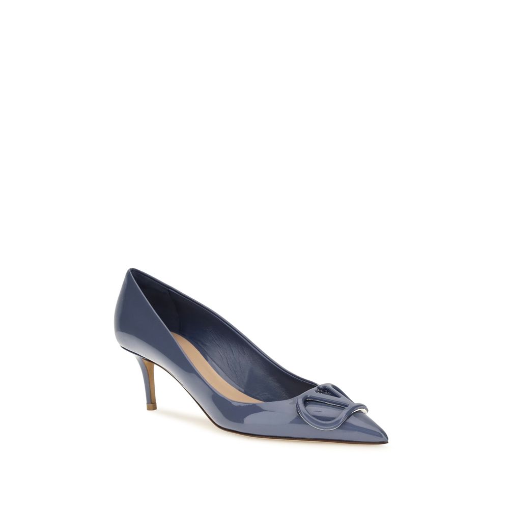 Valentino Garavani Blaue Pumps aus Kalbsleder Bos Taurus mit hohem Absatz