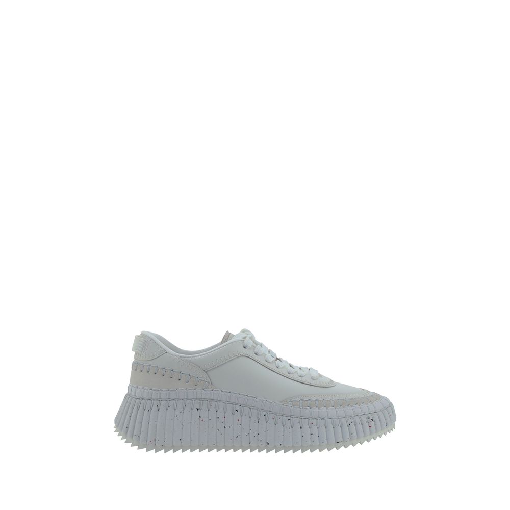 Chloé Weiße Bos Taurus Kalbsleder Plateau-Sneaker