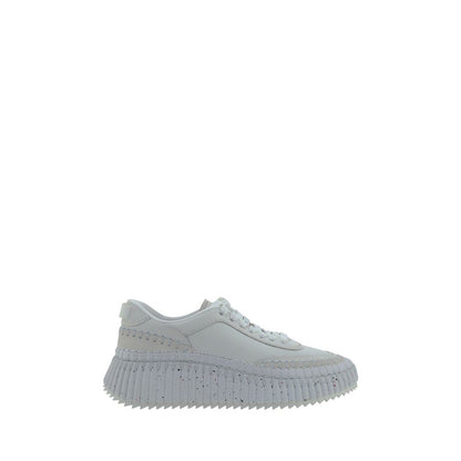 Chloé Weiße Bos Taurus Kalbsleder Plateau-Sneaker