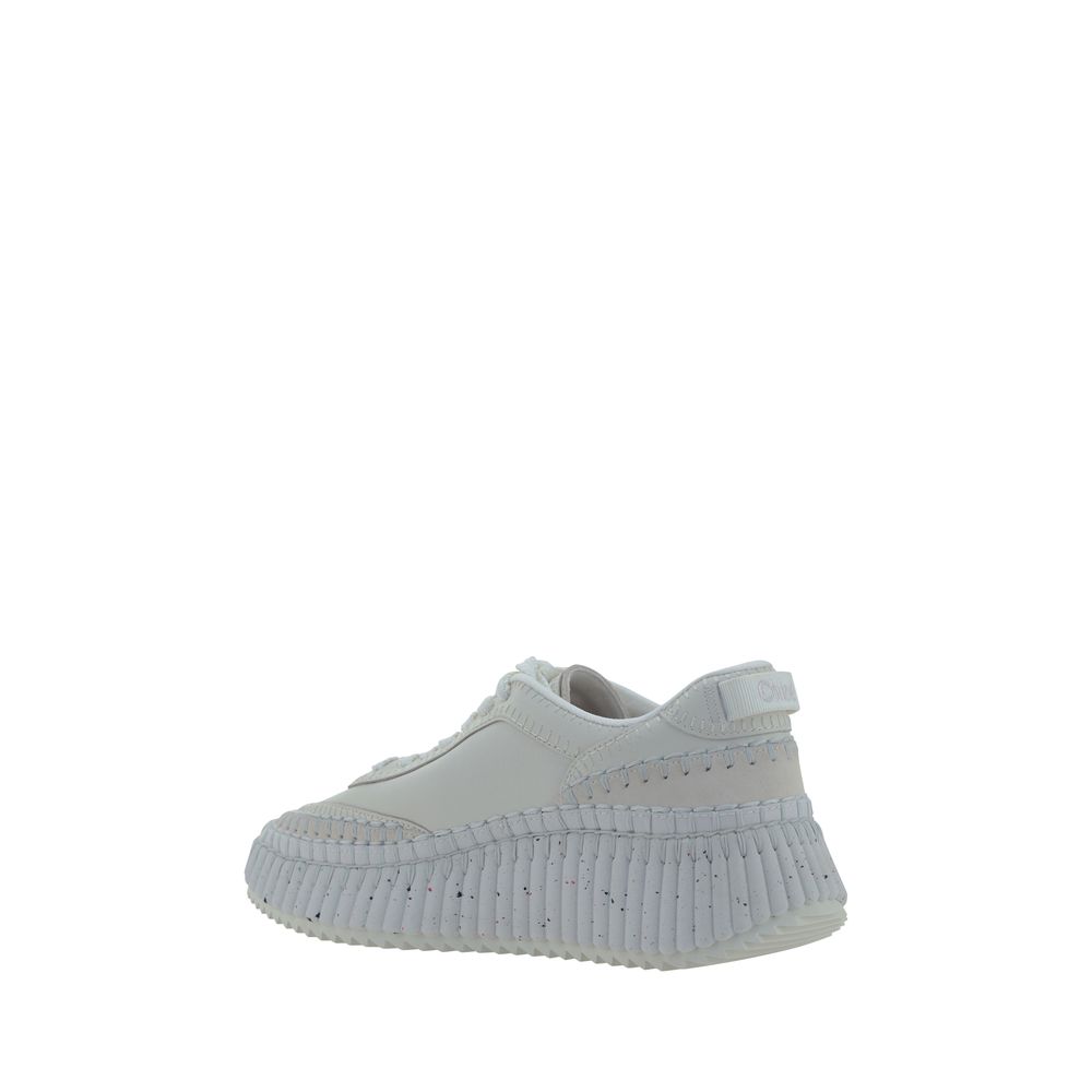 Chloé Weiße Bos Taurus Kalbsleder Plateau-Sneaker