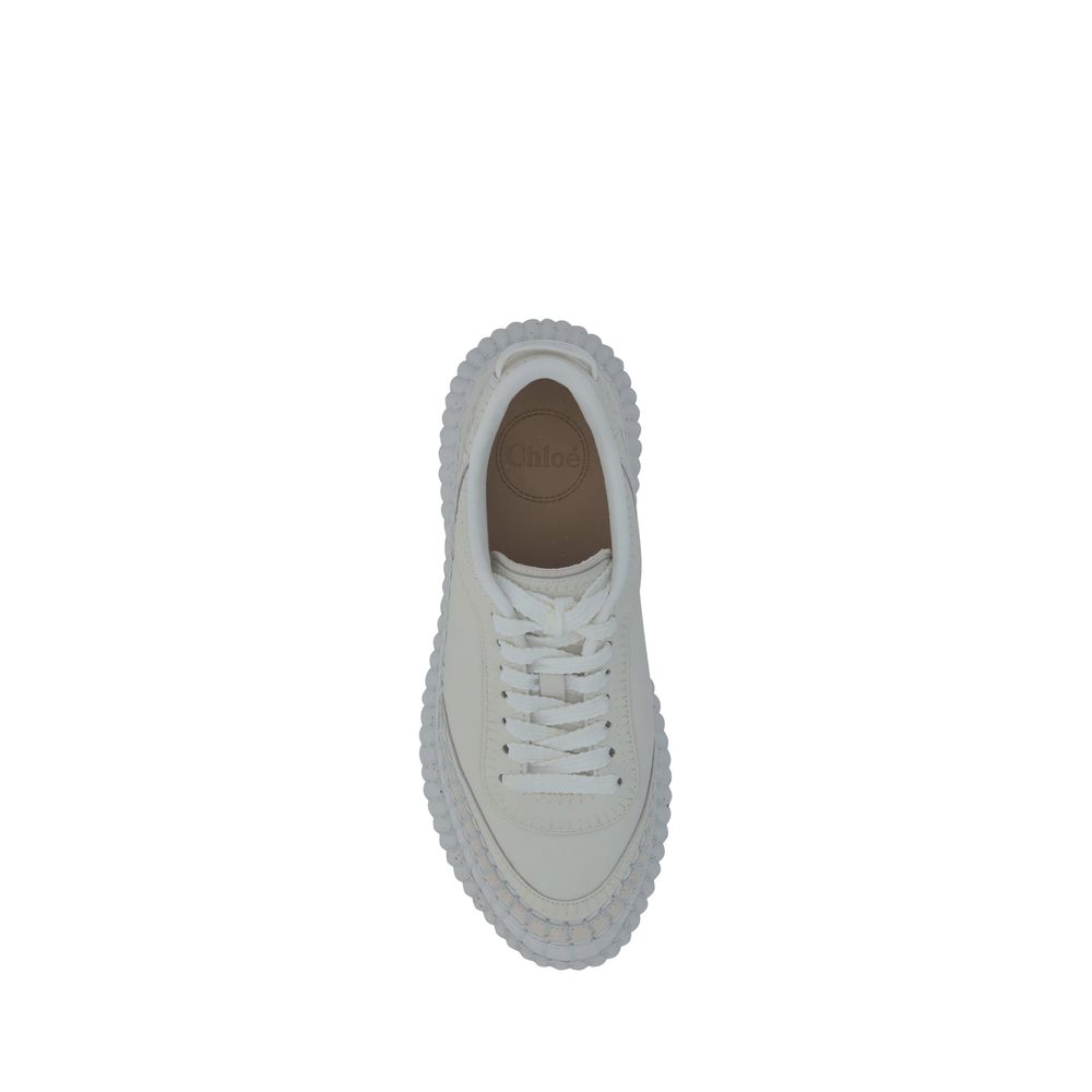 Chloé Weiße Bos Taurus Kalbsleder Plateau-Sneaker